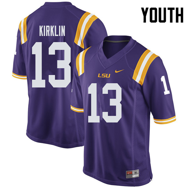 Youth #13 Jontre Kirklin LSU Tigers College Football Jerseys Sale-Purple